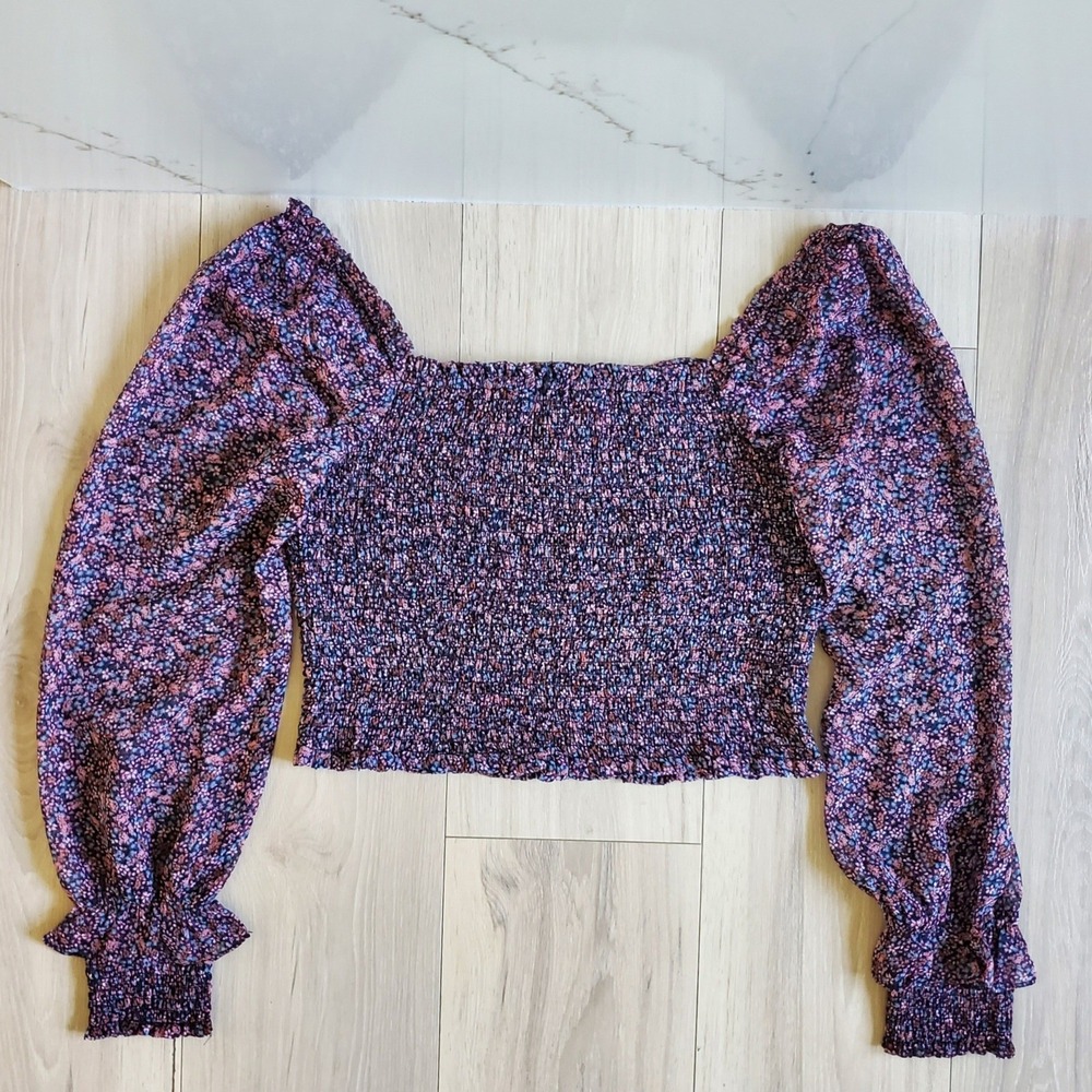 1.STATE Blouse Womens M Floral Balloon Sleeve Smocked Career Boho Top